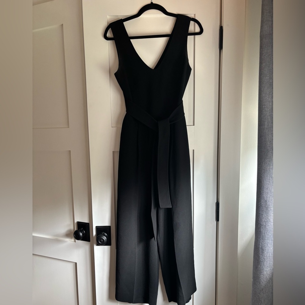 Club Monaco Black V-Neck Jumpsuit with Cropped Wide-Leg